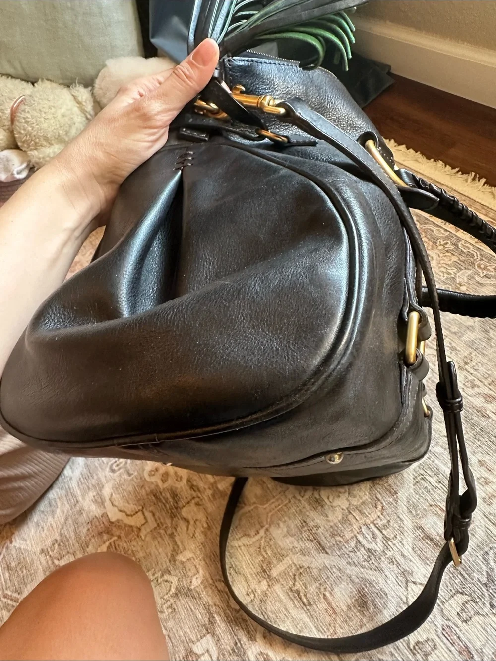 Dooney & Bourke Black Leather Satchel with Gold Hardware